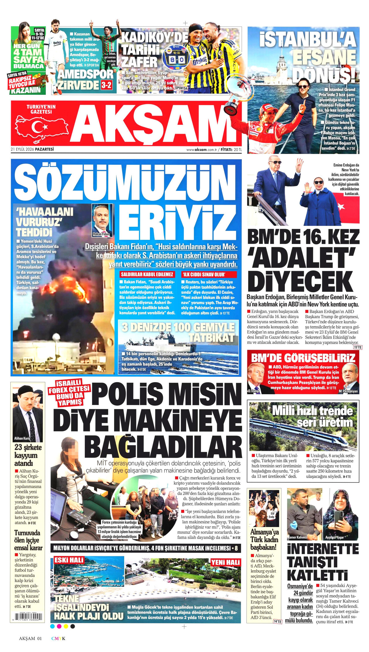 Akşam Gazetesi gazetesi manşeti