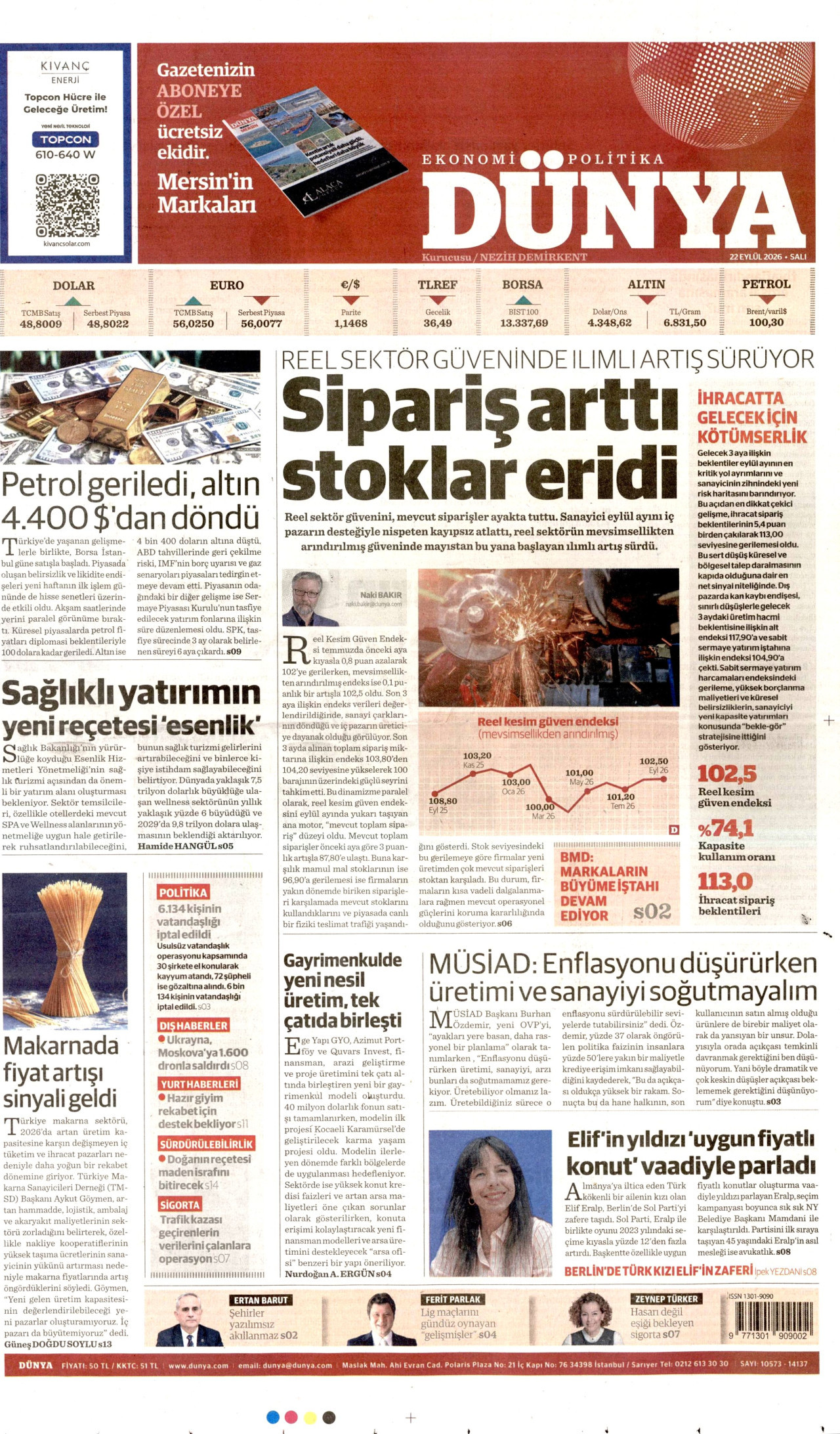 Dünya Gazetesi gazetesi manşeti