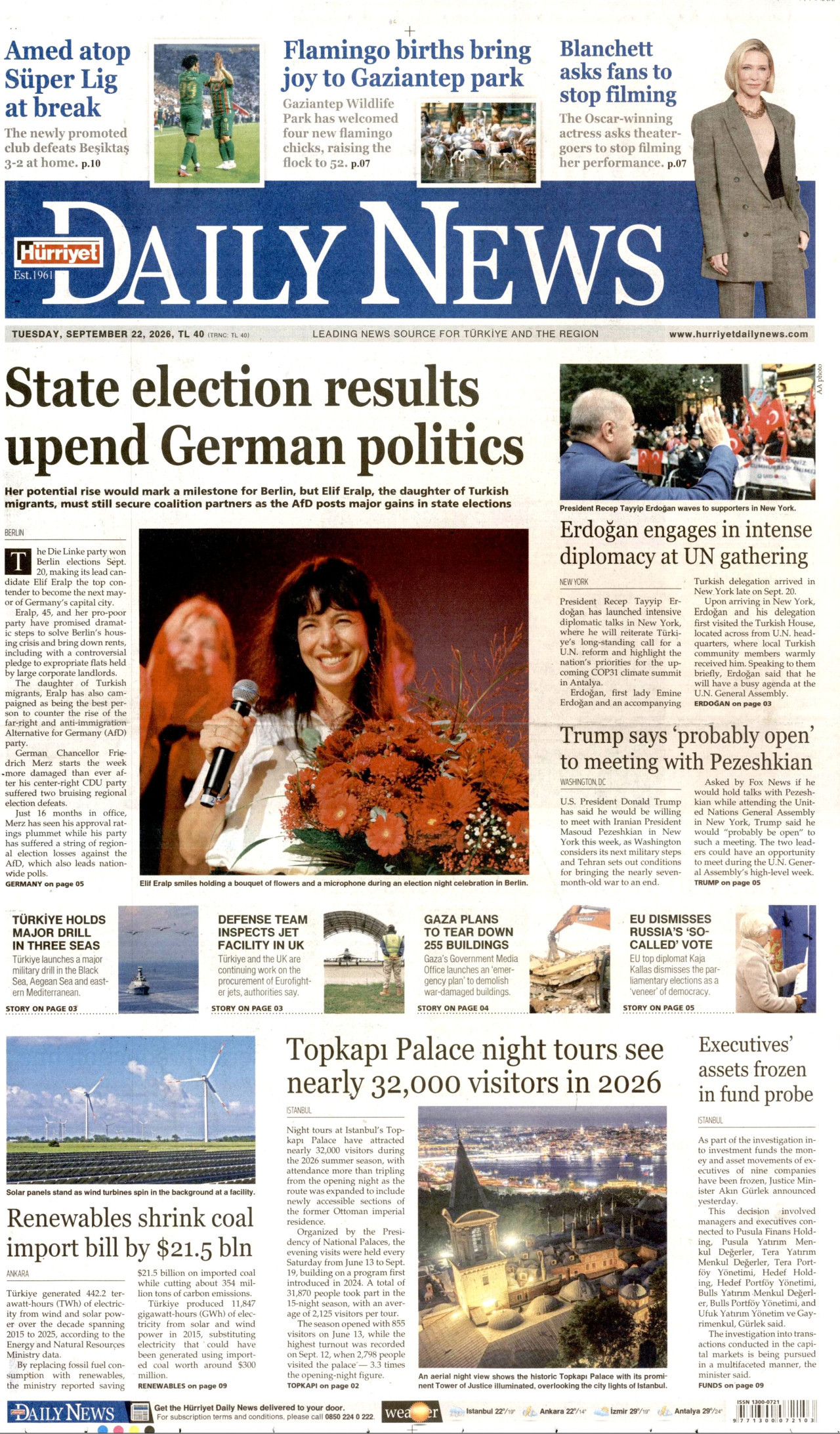 Hürriyet Daily News Gazetesi gazetesi manşeti