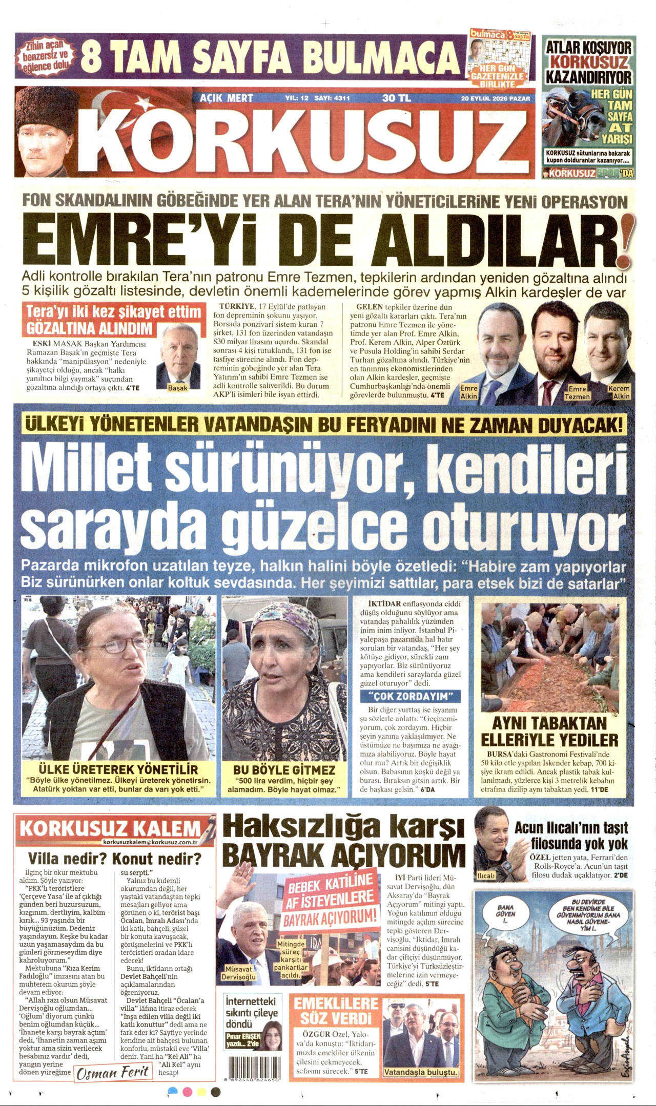 Korkusuz Gazetesi gazetesi manşeti