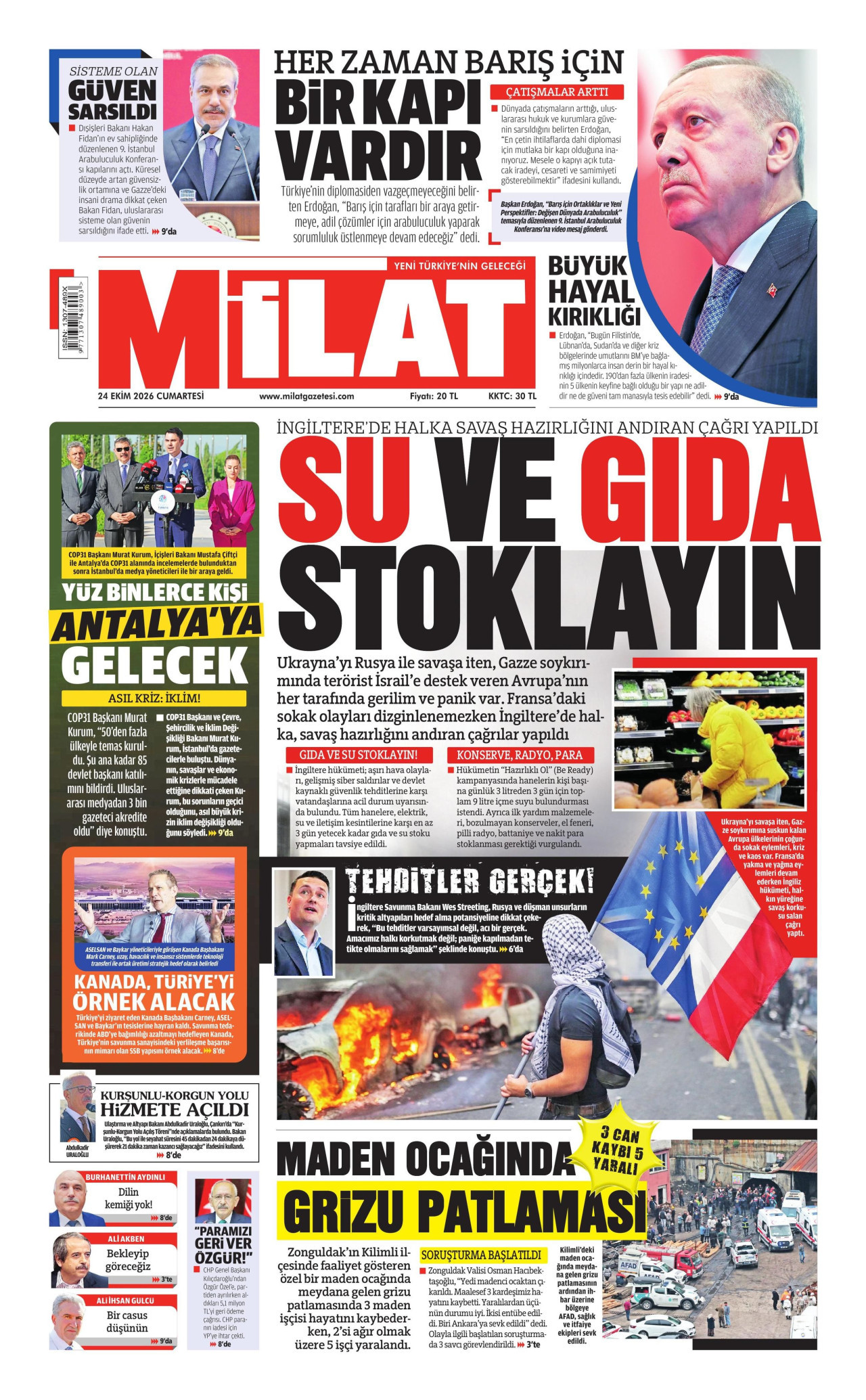 Milat Gazetesi gazetesi manşeti