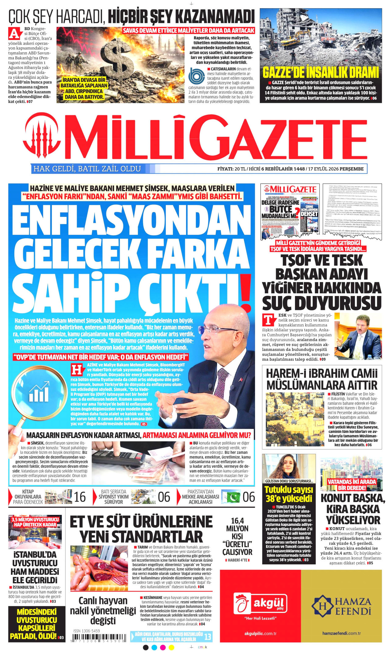 Milli Gazete Gazetesi gazetesi manşeti