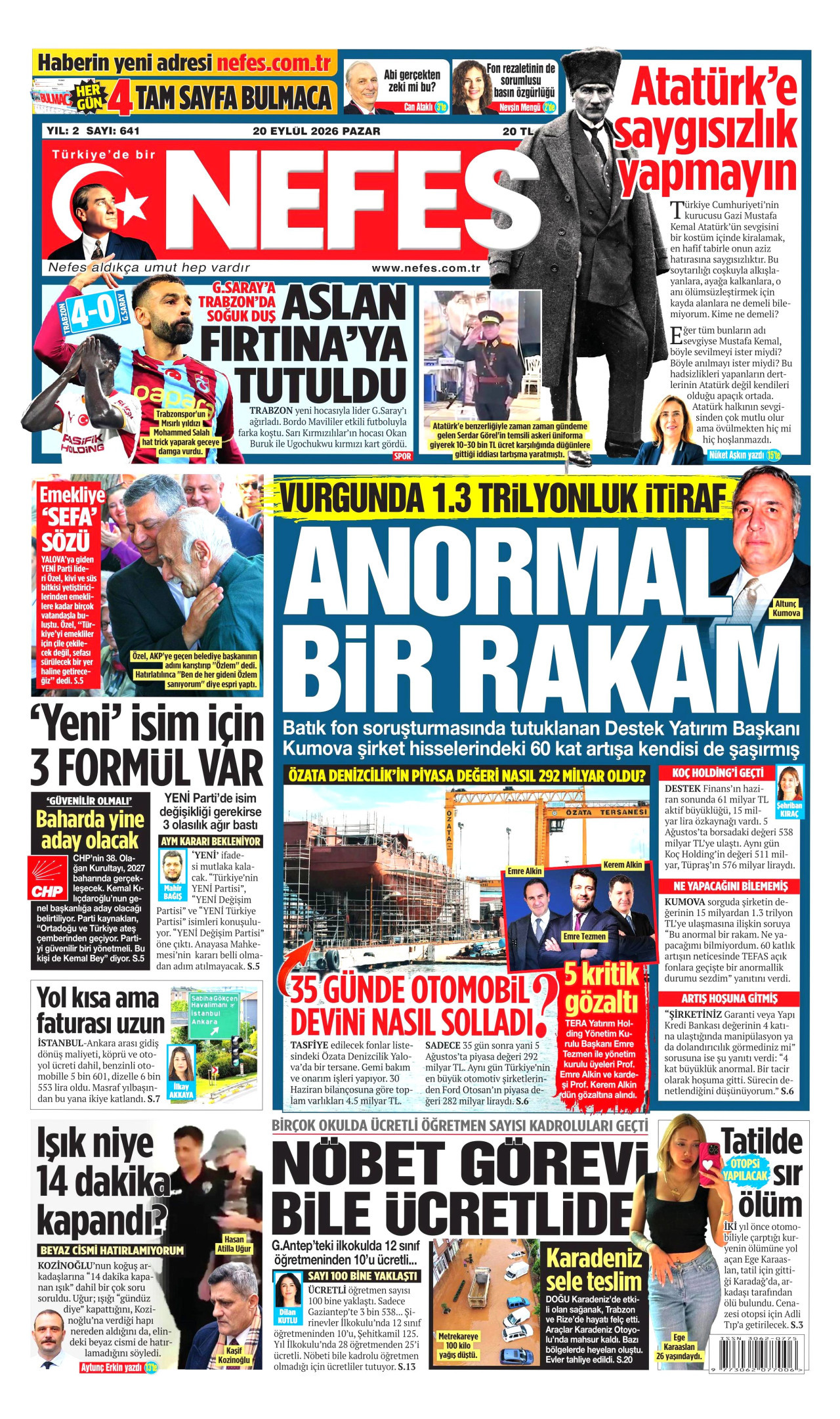Nefes Gazetesi gazetesi manşeti
