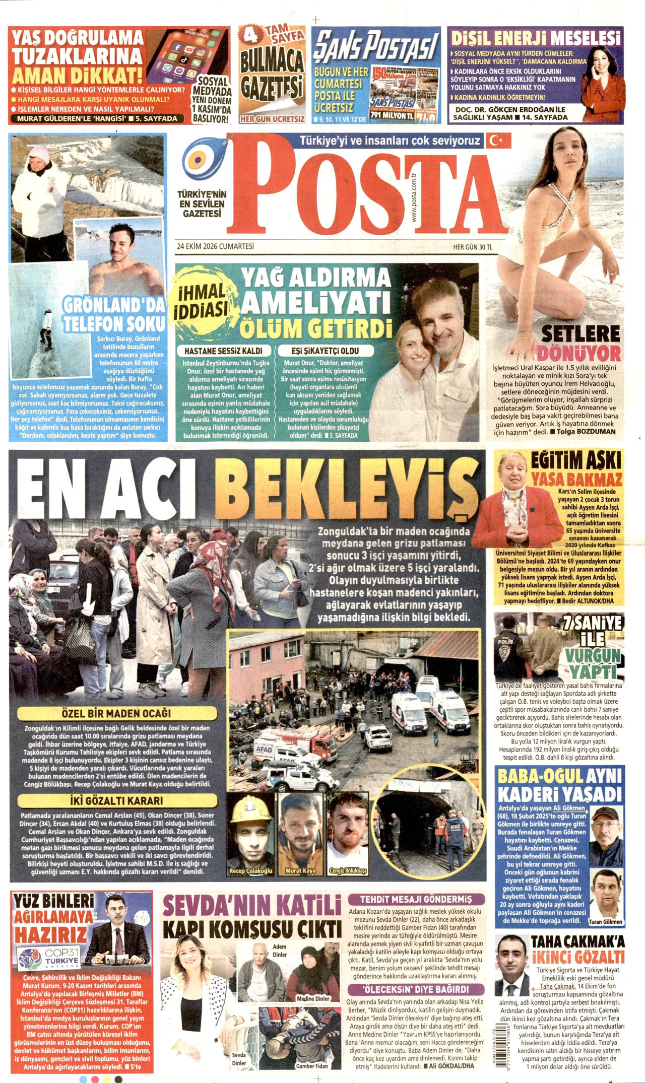 Posta Gazetesi gazetesi manşeti