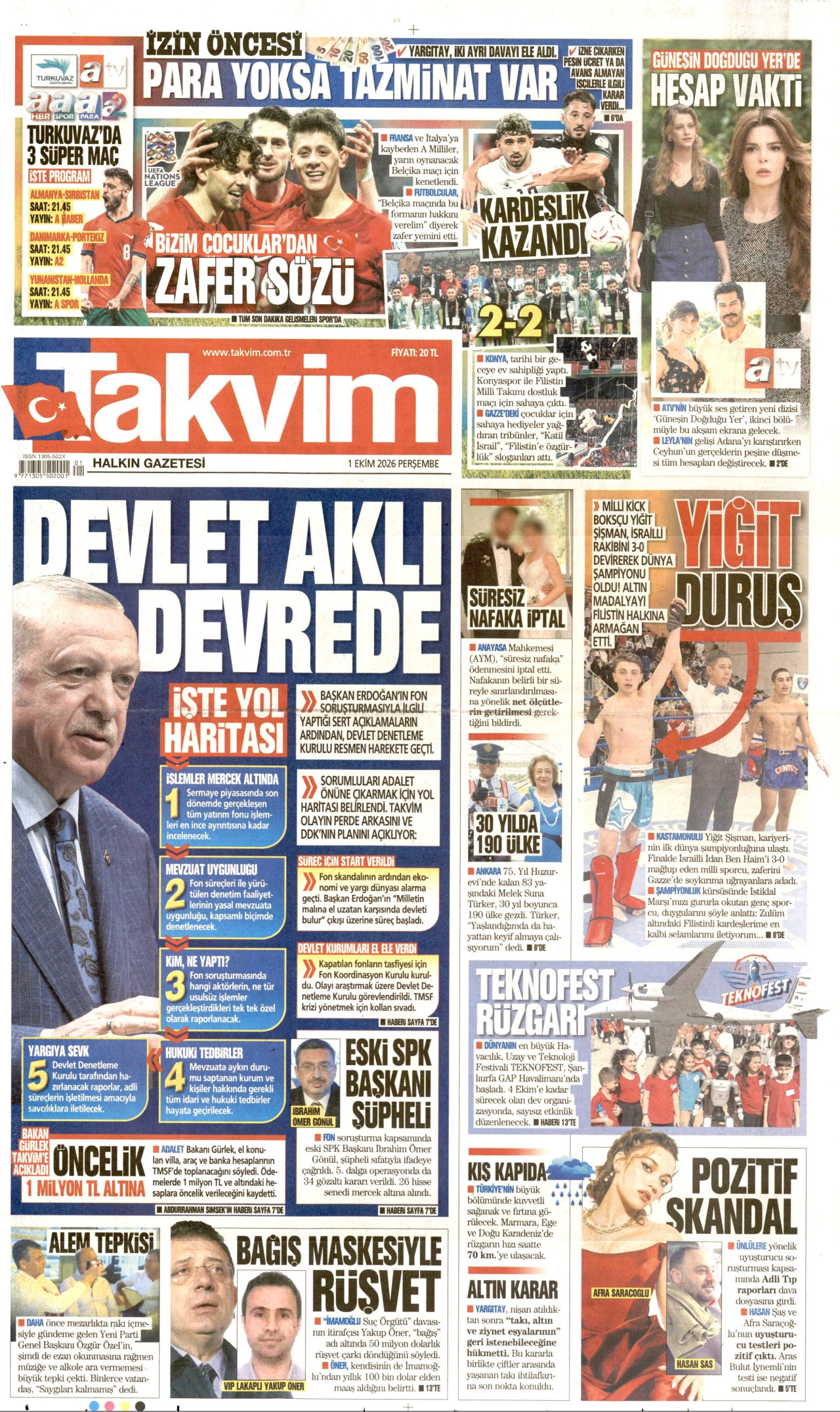 Takvim Gazetesi gazetesi manşeti