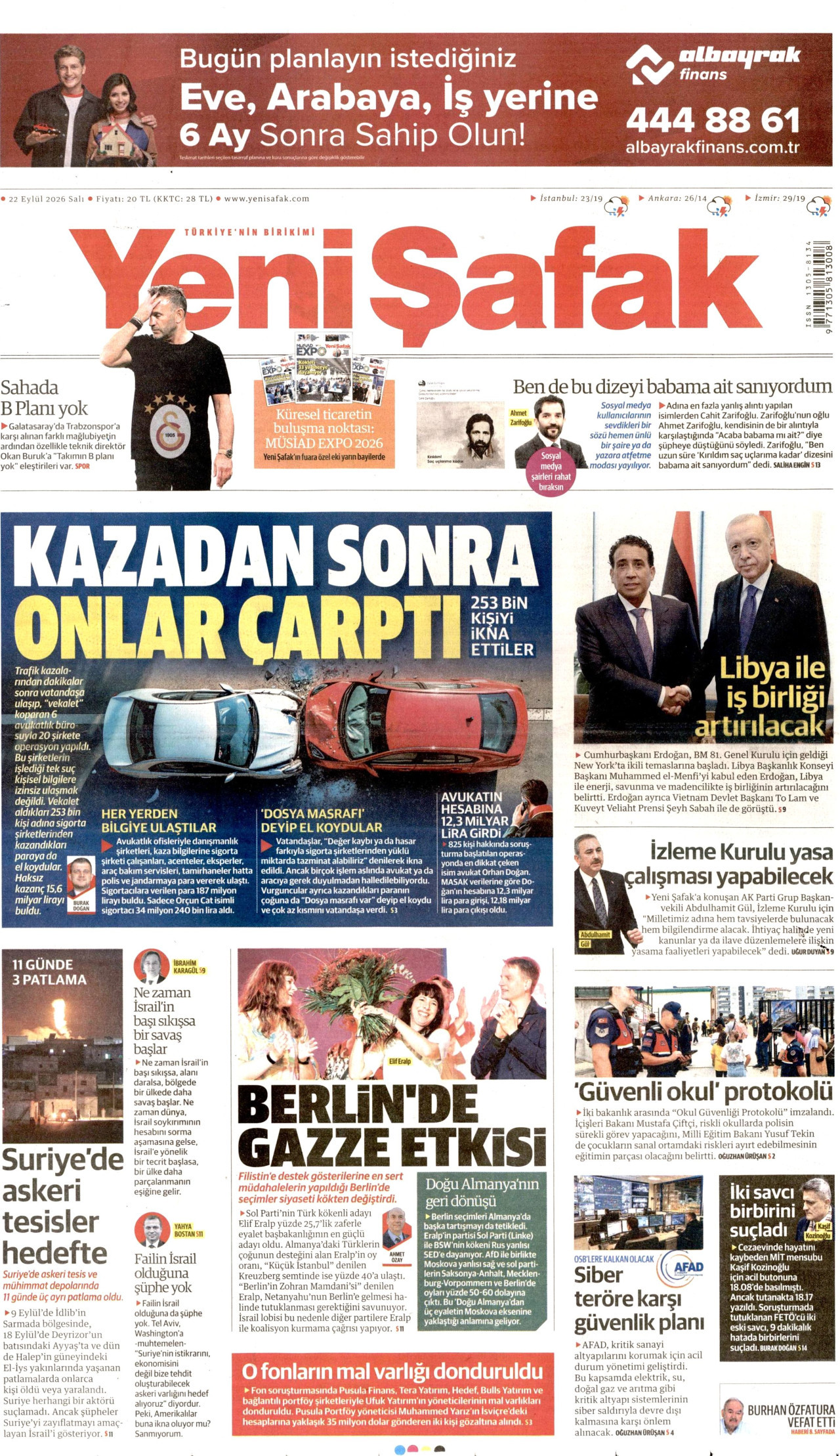 Yeni Şafak Gazetesi gazetesi manşeti