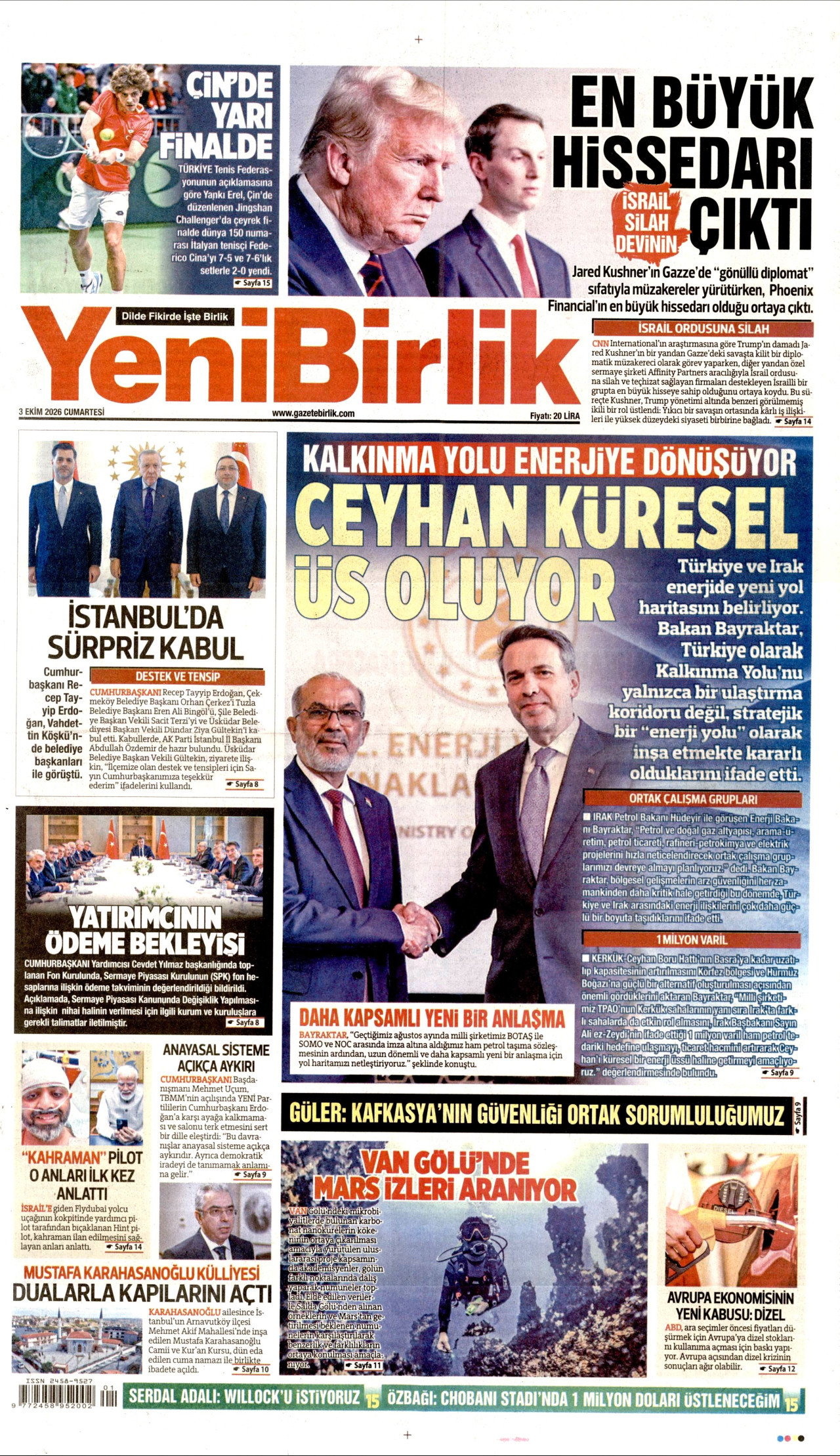 YeniBirlik Gazetesi gazetesi manşeti